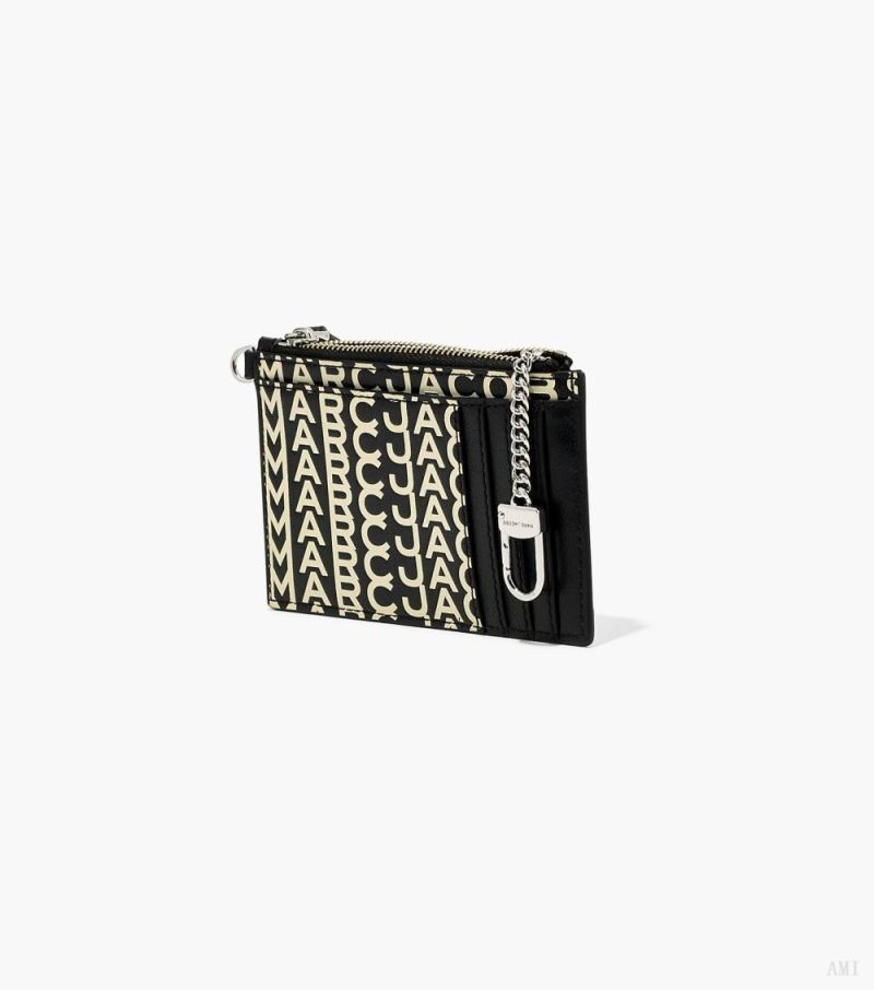 Marc Jacobs | The Monogram Leather Top Zip Wristlet - Black/White