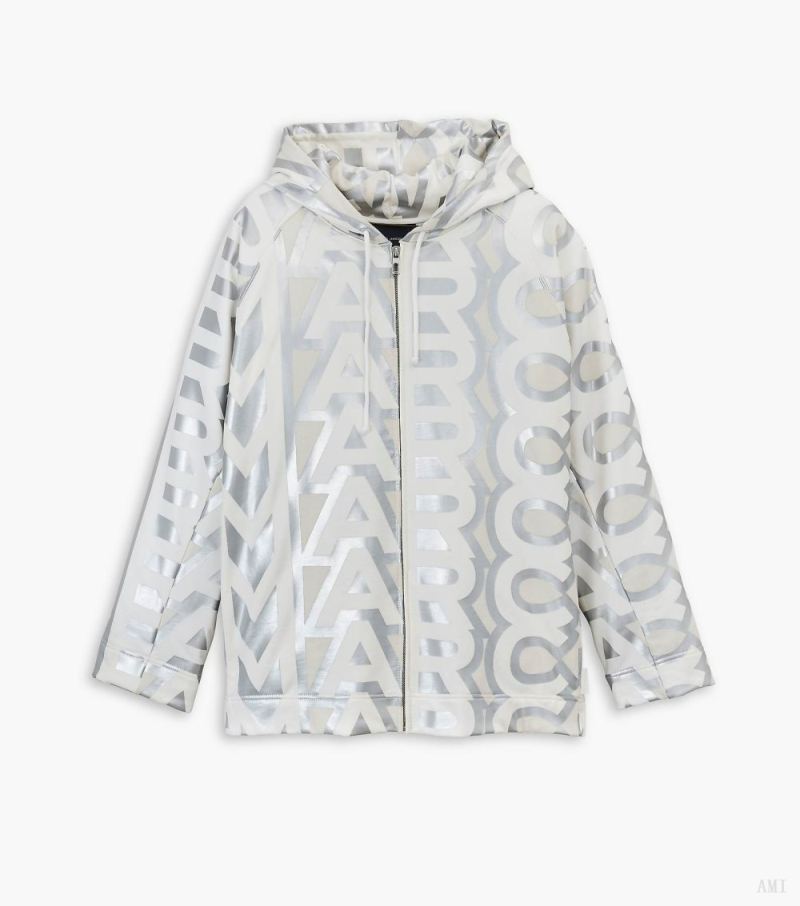 Marc Jacobs | The Monogram Zip Hoodie - Silver/Bright White - Click Image to Close