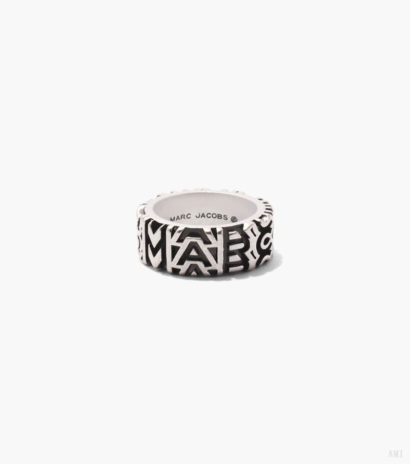 Marc Jacobs | The Monogram Engraved Ring - Aged Silver - Click Image to Close