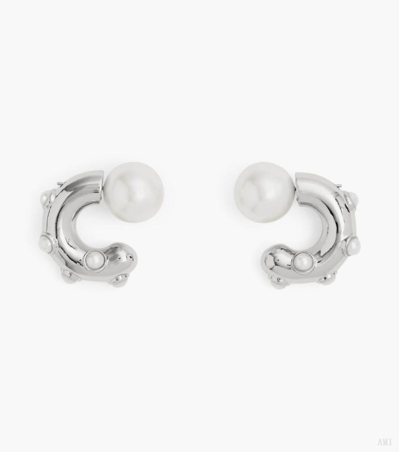 Marc Jacobs | The Pearl Dot Hoops - White/Silver