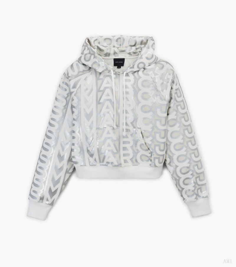 Marc Jacobs | The Monogram Crop Hoodie - Silver/Bright White - Click Image to Close