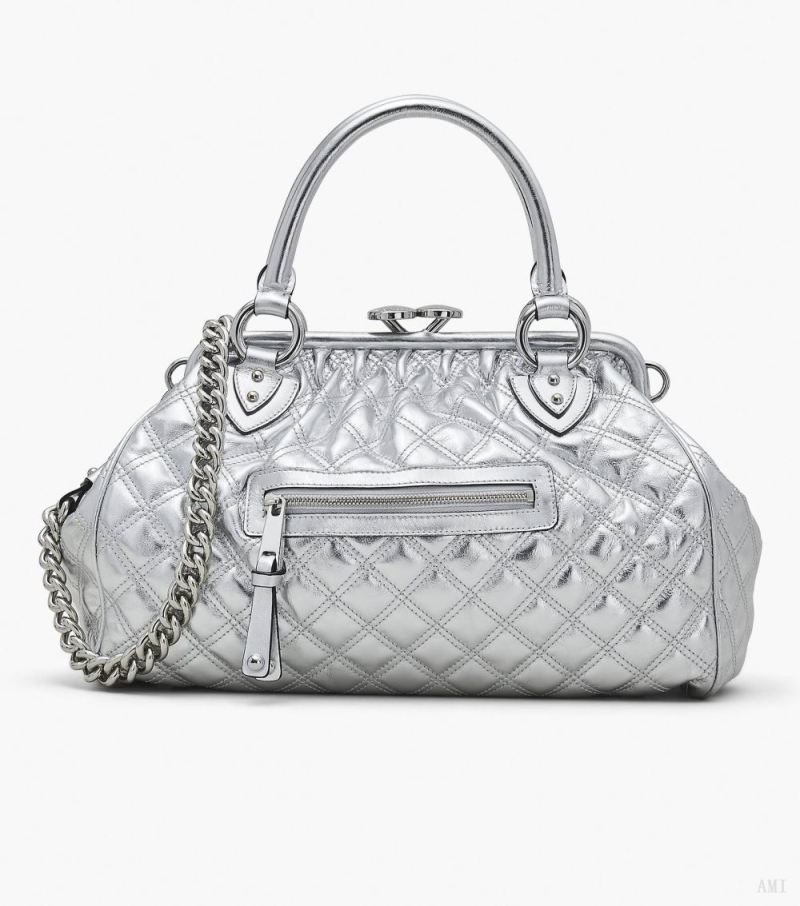 Marc Jacobs | Re-Edition Quilted Metallic Leather Stam Bag - Silver - Click Image to Close