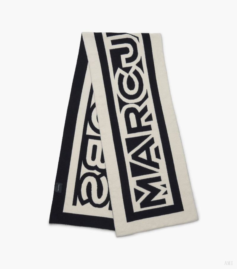 Marc Jacobs | The Flock Logo Stripe Scarf - Ivory/Black - Click Image to Close