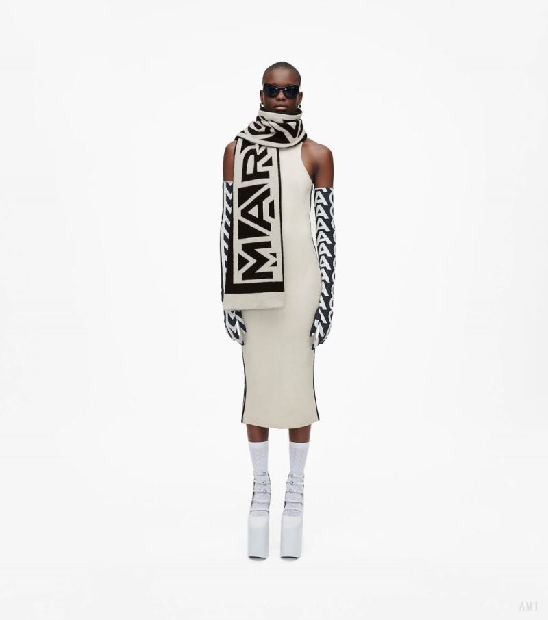 Marc Jacobs | The Flock Logo Stripe Scarf - Ivory/Black