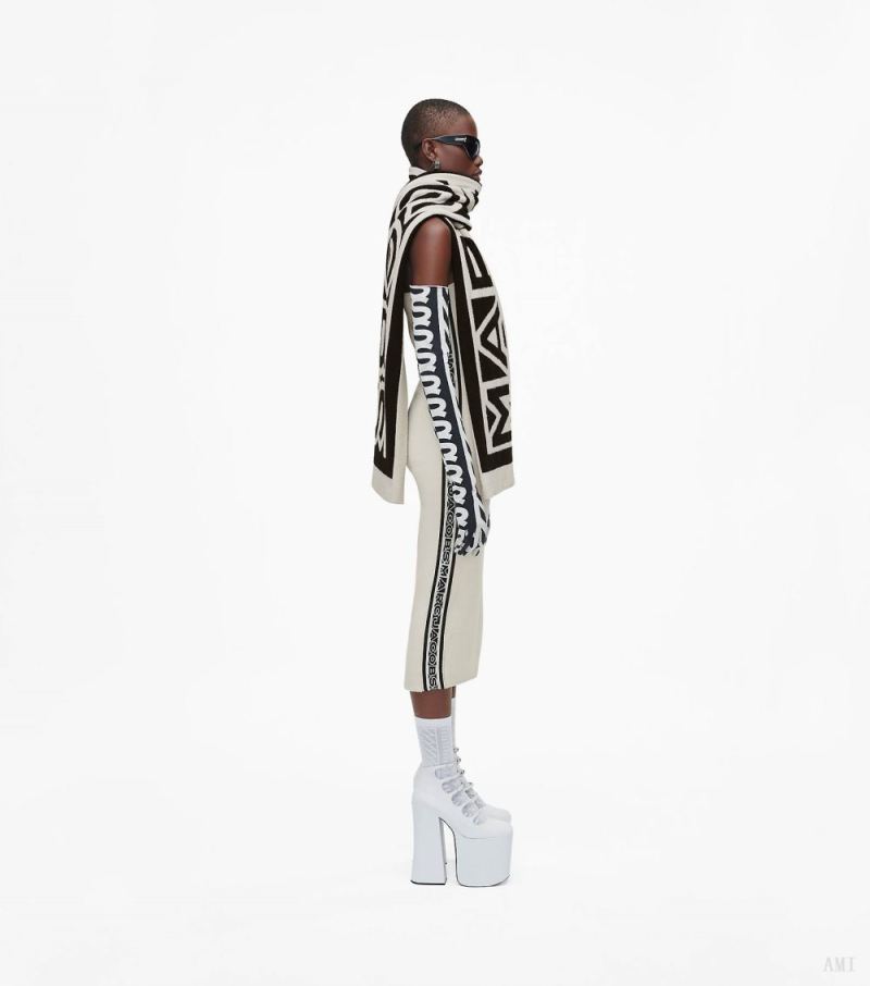 Marc Jacobs | The Flock Logo Stripe Scarf - Ivory/Black