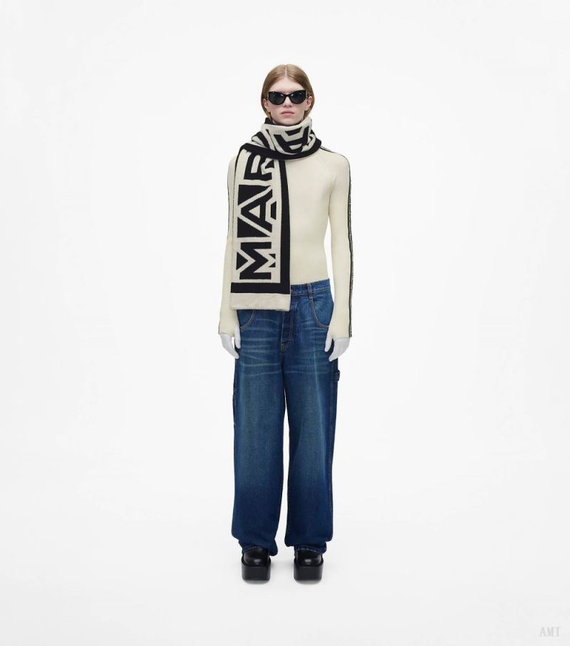 Marc Jacobs | The Flock Logo Stripe Scarf - Ivory/Black