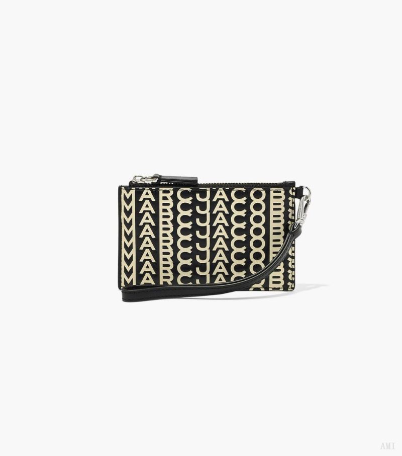 Marc Jacobs | The Monogram Leather Top Zip Wristlet - Black/White