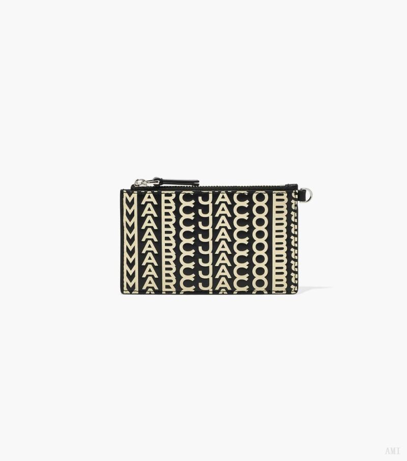 Marc Jacobs | The Monogram Leather Top Zip Wristlet - Black/White