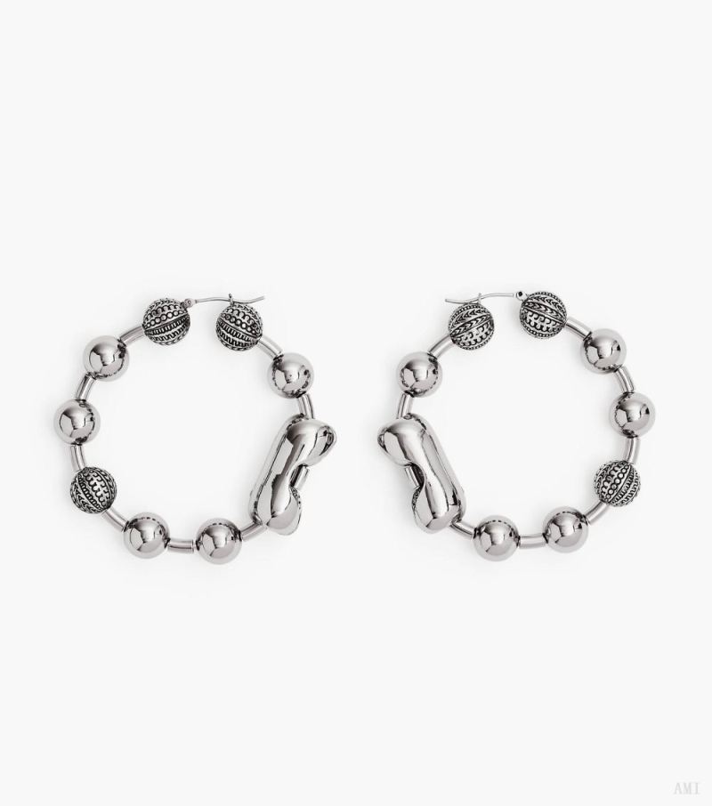 Marc Jacobs | The Monogram Ball Chain Hoop - Light Antique Silver - Click Image to Close