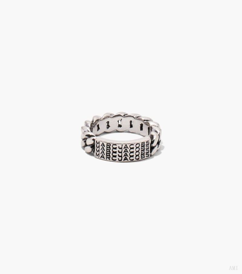 Marc Jacobs | The Barcode Monogram Id Chain Ring - Aged Silver - Click Image to Close