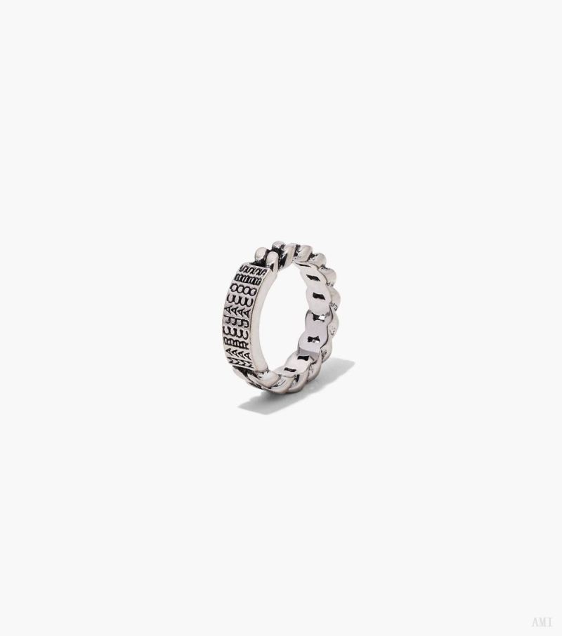 Marc Jacobs | The Barcode Monogram Id Chain Ring - Aged Silver