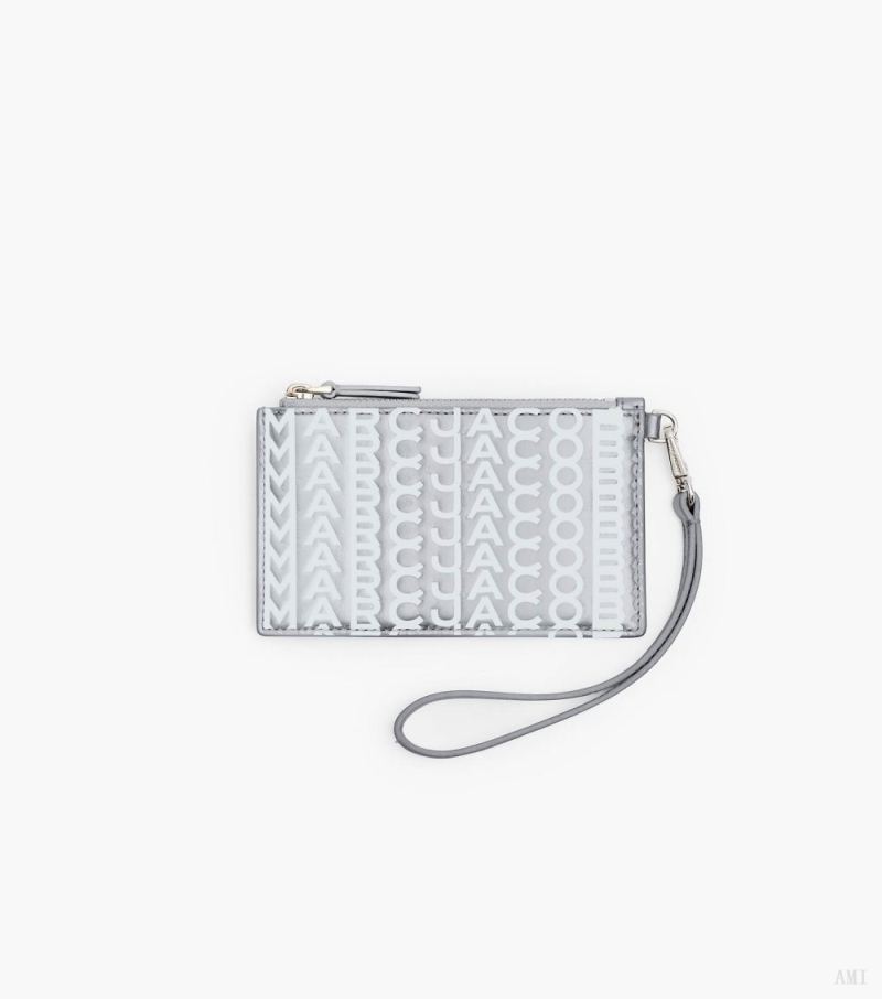 Marc Jacobs | The Monogram Metallic Top Zip Wristlet Wallet - Silver/Bright White