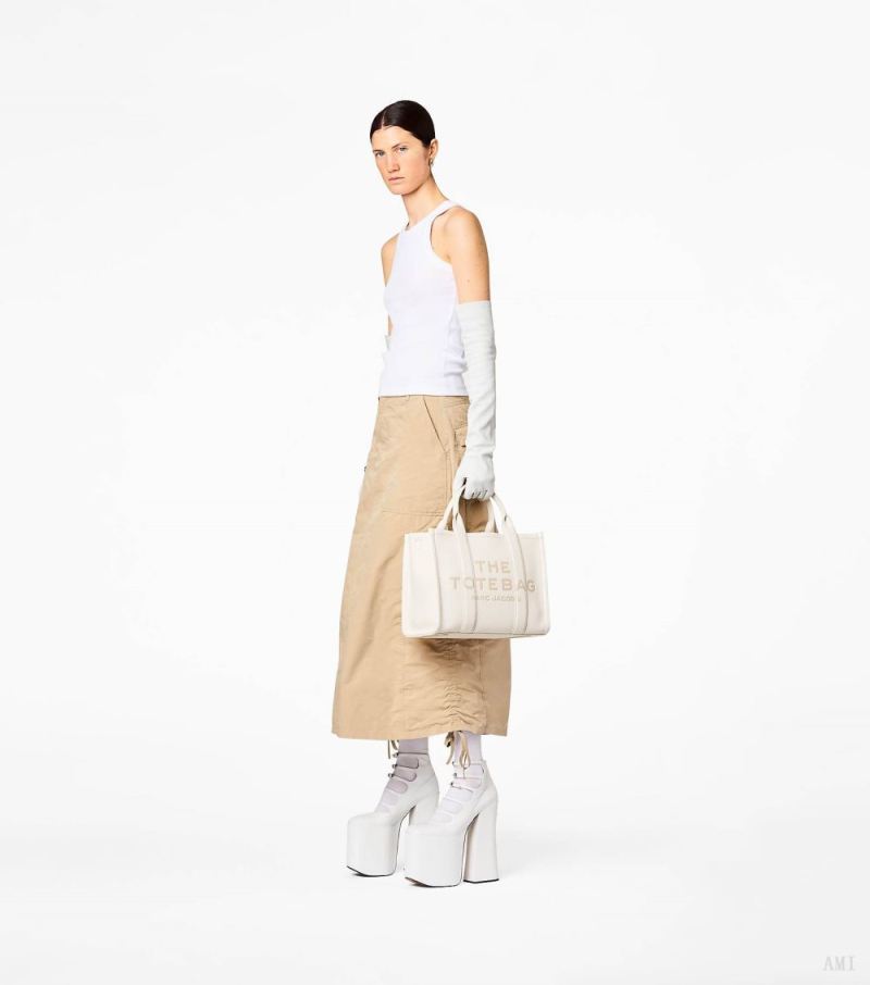 Marc Jacobs | The Leather Medium Tote Bag - Cotton/Silver