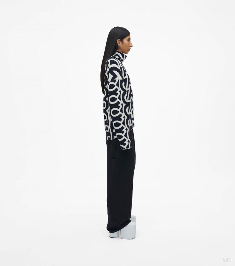 Marc Jacobs | The Flock Monogram Funnel Sweater - Black/Ivory