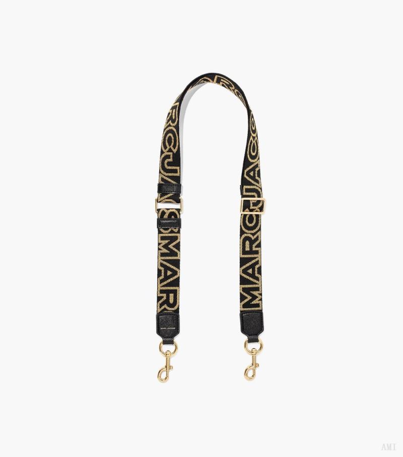 Marc Jacobs | The Thin Outline Logo Webbing Strap - Black/Gold - Click Image to Close