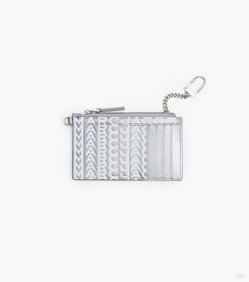 Marc Jacobs | The Monogram Metallic Top Zip Wristlet Wallet - Silver/Bright White