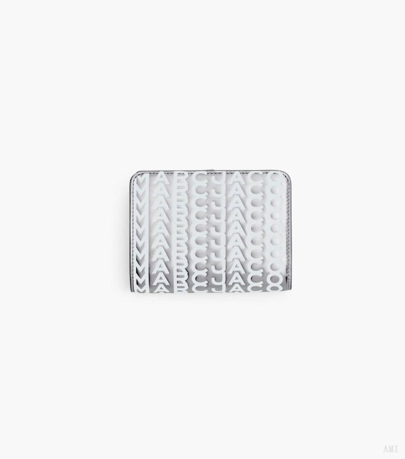 Marc Jacobs | The Monogram Metallic Mini Compact Wallet - Silver/Bright White - Click Image to Close